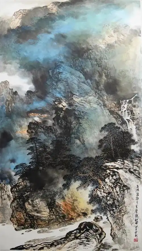 施云翔泼墨泼彩山水画