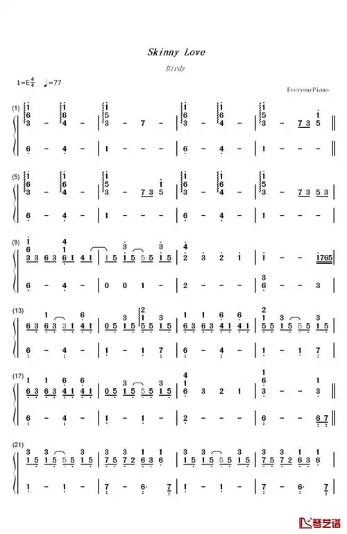 钢琴简谱歌词come on skinny love just last the yearpour a little