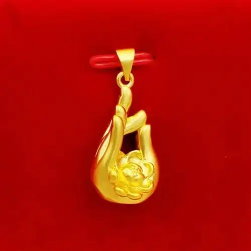 黄铜镀金莲花佛手吊坠电镀仿黄金首饰品实体电商货源女士项坠项饰