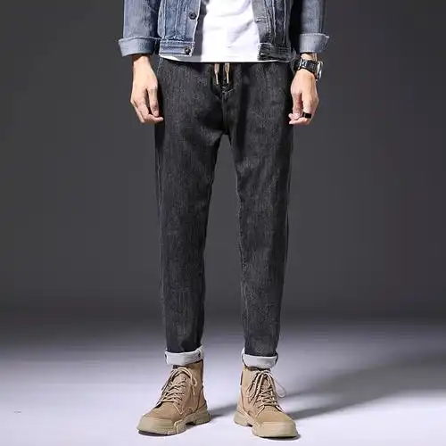 newlake牛仔长裤男潮牌宽松直筒2020秋冬季搭配马丁靴的男士裤子加绒