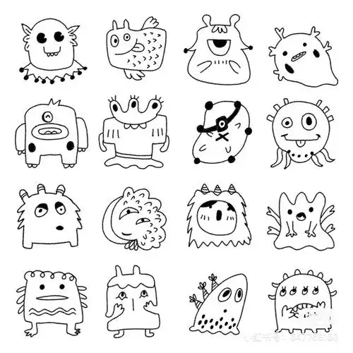 黑白简笔画怪物素材