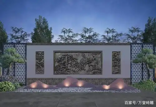 现代中式"四合院"影壁墙砖雕搭配设计技巧