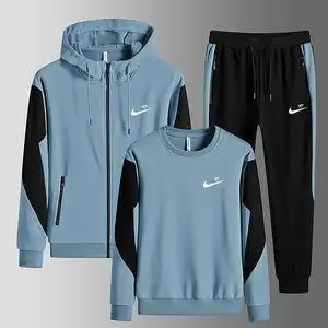 耐克套纯棉三件套秋冬季运动套装男士开衫连帽卫衣大码休闲运动服
