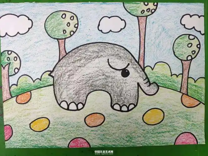 卡通森林里的小象-儿童画