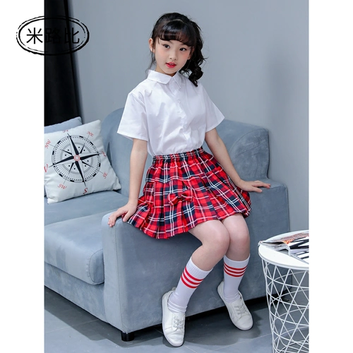 六一半身校服夏校服超短裙衬衣儿童格子舞蹈女童半身裙