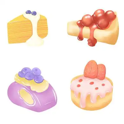 手绘卡通小清新蛋糕甜品甜点元素png素材甜品元素
