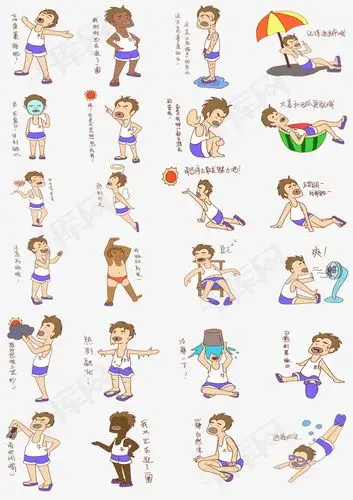 大暑酷热难耐表情包集合人物插画素材图片免费下载_高清psd_千库网