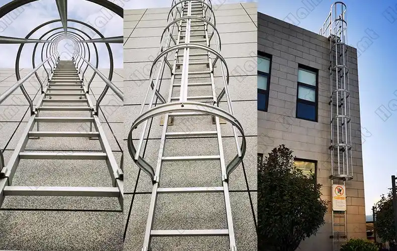 固定式直梯_铝合金直爬梯_固定梯_铝合金笼梯_护笼爬梯_湖南华铝机械