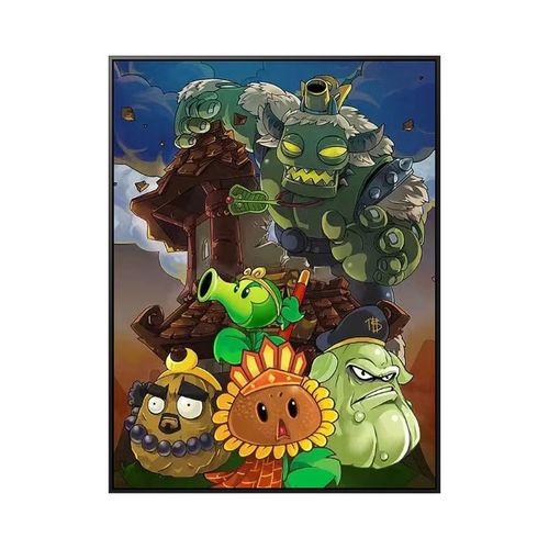植物大战僵尸全家福卡通diy数字油画儿童动画简单手绘涂鸦丙烯画