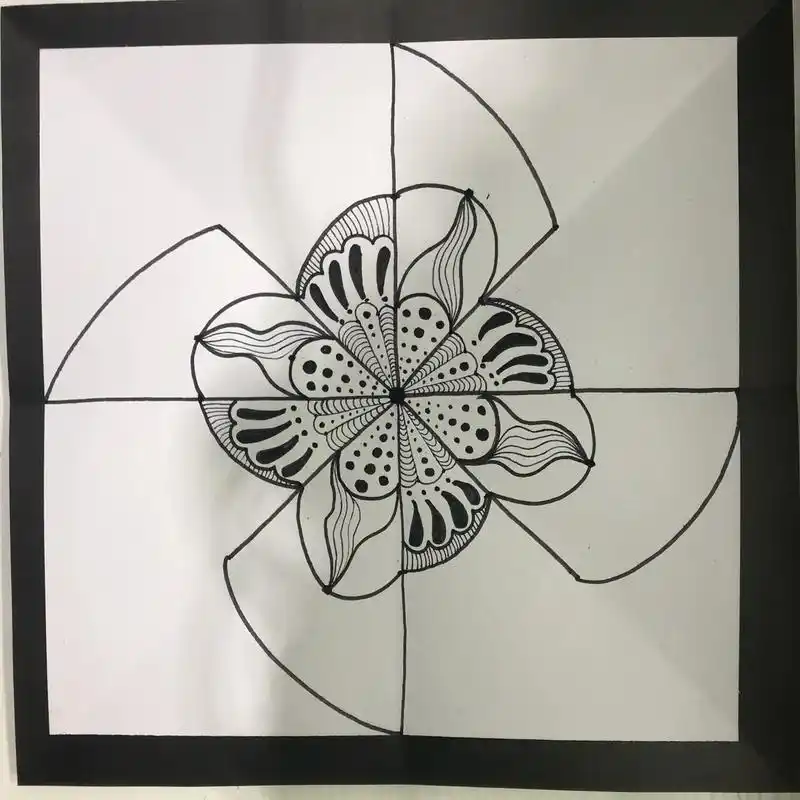 对称图形图案装饰画|黑白线描|画画步骤 对称骨架,方形适合平面造型