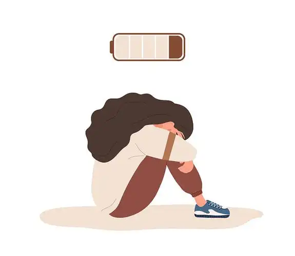 疲惫的女人,电量不足,坐在地板上哭泣.心理健康问题.