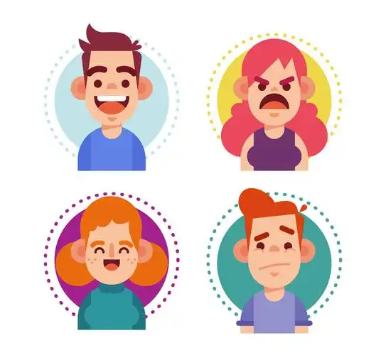 4款创意不同情绪人物半身像矢量图