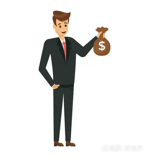 一个卡通人物持有钱袋, 可能是一个投资者
