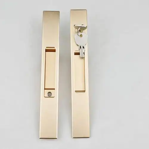 铝合金推拉门带钥匙锁门窗配件中空玻璃门一字钩锁阳台移门条形锁金色