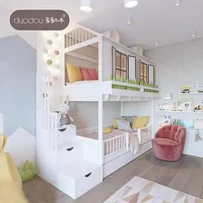 白色高低床树屋上下床三层子母床组合储物梯柜床可定制斌俬娜家具