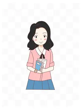卡通人物拿着书本的女人