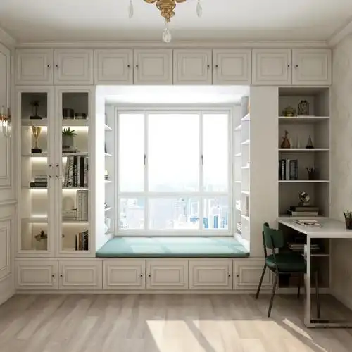 飘窗柜储物柜书柜转角柜窗台置物柜轻奢防晒阳台柜子收纳柜玻璃门