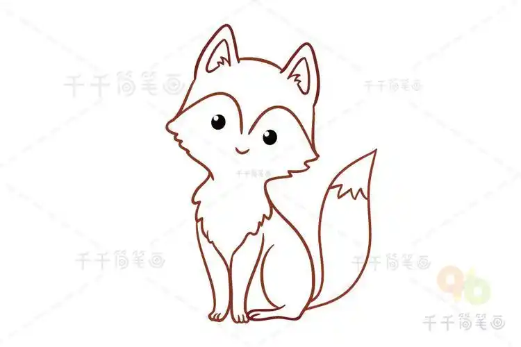 线条简单的狐狸涂色模板 快来画吧动物涂色画简笔画
