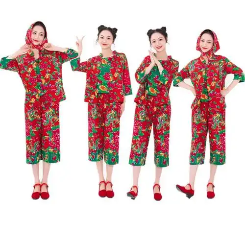 东北二人转搞笑演出服大花布男女套装小沈阳丫蛋反串年会秧歌服装