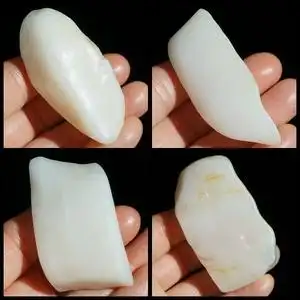 3#天然新疆戈壁羊脂白玉金丝玉原石小摆件手把件块标本白色玉石