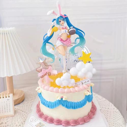 兔耳朵美少女孩初音樱花动漫二次元生日蛋糕装饰摆件婚纱公主玩偶