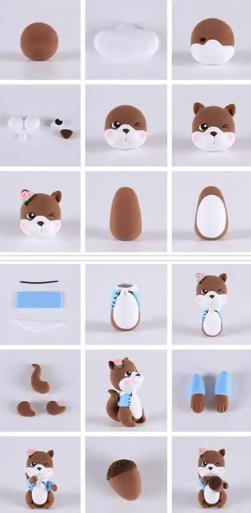 可爱的动物泥偶,彩泥手工松鼠制作图解