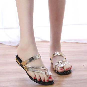 檀秀牛水钻凉拖鞋女夏韩版学生人字拖时尚外穿夹脚凉鞋女百搭罗马女鞋