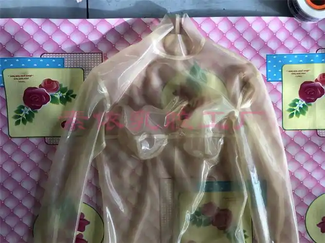 脖子五指双套隐藏进入拉链素依乳胶明色透明塑身连体衣