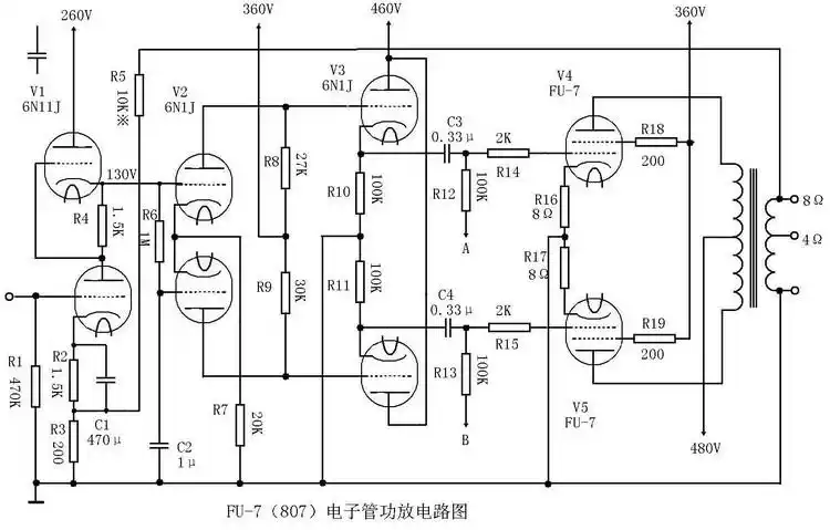 电子管胆机功放电路图