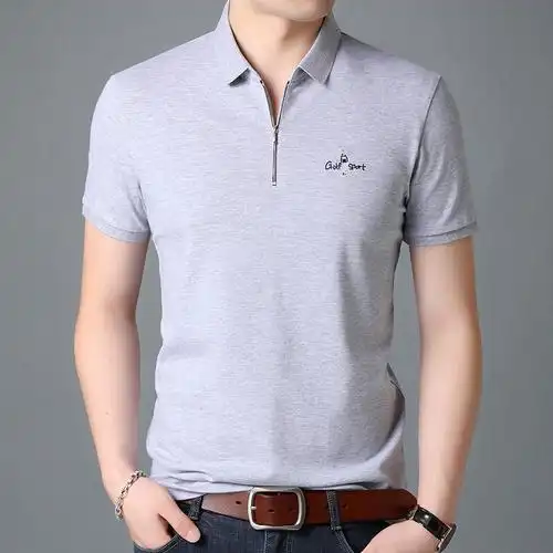 梵克公牛短袖t恤夏季衫男士中年商务休闲短袖套头拉链圆领棉t恤polo衫