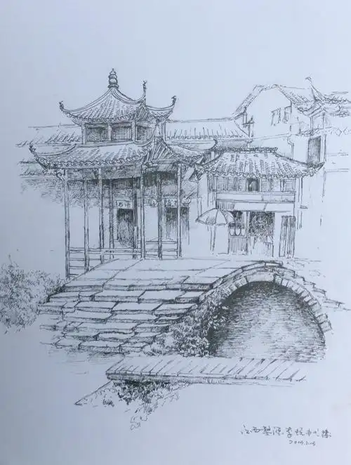 江南水乡风情小镇一一潘明放2014年游历婺源,乌镇,周庄等地画的写生