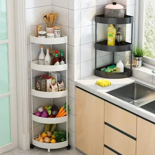 3层扇形角落架黑色厨房架子置物架落地多层三角架放锅架子移动拐角多