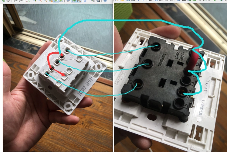 开关灯,三个开关,黑色的坏了,线我都做了标记,买了一个回来是白色的