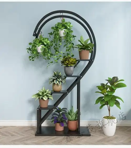 阳台花架挂式花架铁艺多层带轮挂式心形花架客厅阳台室内绿萝吊兰盆景
