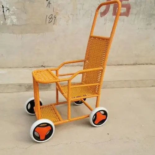 竹藤婴儿车仿藤轻便简易宝宝儿童小推车竹编竹藤夏季宝宝推车四轮送筐