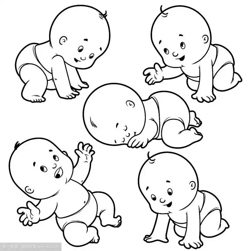 蹒跚学步的婴儿和裹着尿布的婴儿一起爬