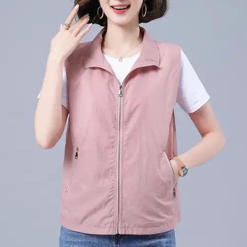 春秋马甲短款女夏季薄款中年女坎肩妈妈宽松休闲背心大码轻薄马夹