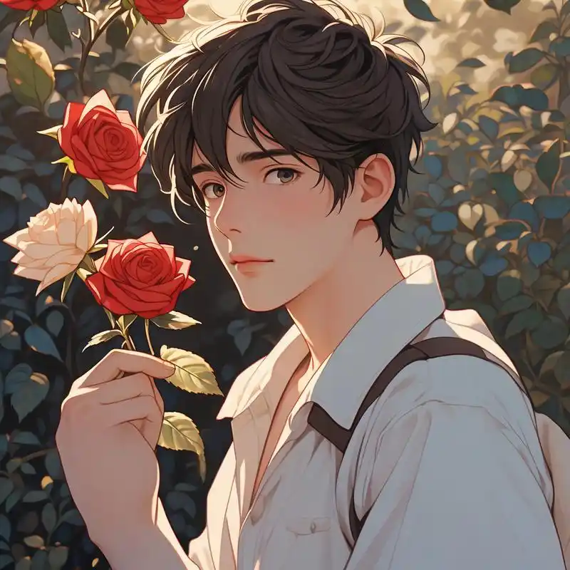 今天给大家带来一款手拿玫瑰花的男生头像,是不是很有感觉呢?