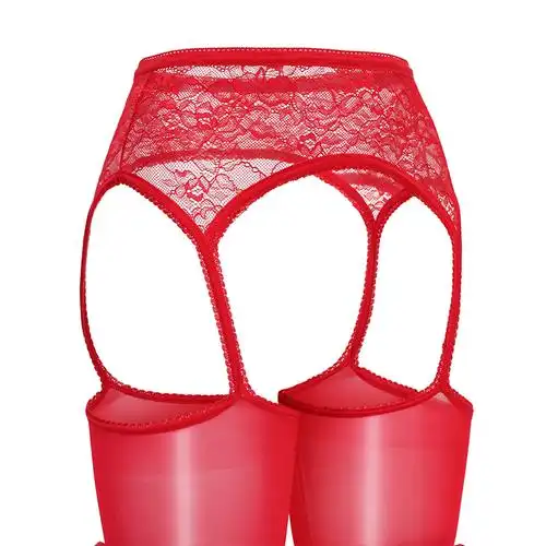 小红红娘912针8d油光红色蕾丝吊带透连开裆连裤袜