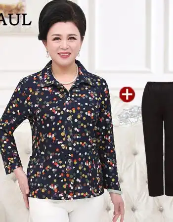 品牌女装中老年女装2018春装新款长袖衬衣棉妈妈装宽松上衣奶奶装大码