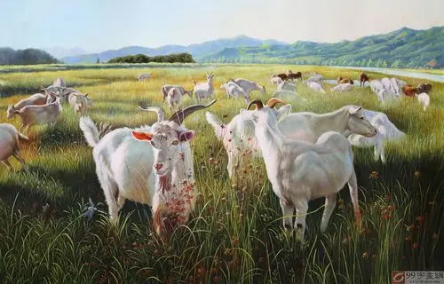 【已售】朝鲜名家油画 张海星《青青牧场》