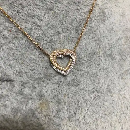 99新卡地亚cartier三色金满钻爱心trinity项链女士锁骨链