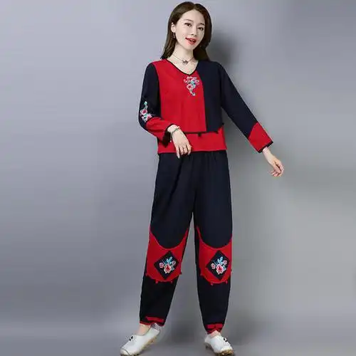 复古民族风套装棉麻两件套(货号 zq3812)