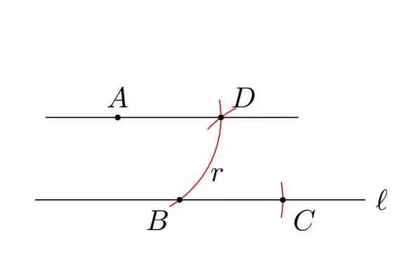 tikz绘图示例尺规作图过直线外一点作给定直线的平行线