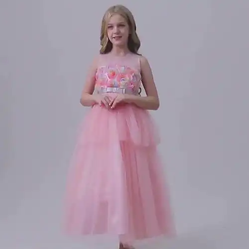 儿童礼服蓬蓬纱女孩公主裙女童花童婚纱主持人演出服跨境儿童礼服