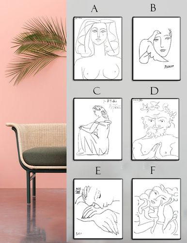 毕加索白描画素描画极简现代装饰画北欧风ins风挂画