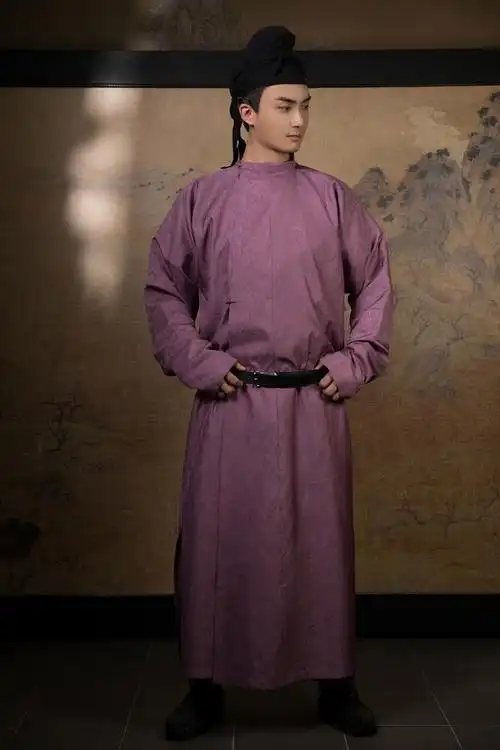 桑缬唐代风格四狮联珠纹男女款紫色圆领袍定金淘宝网