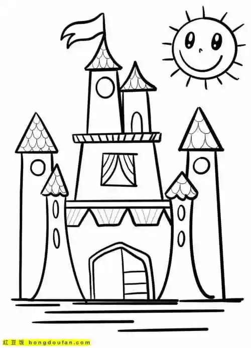 11张童话中公主的豪华城堡卡通涂色图片免费下载-红豆饭小学生简笔画