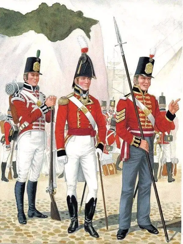 战斗中的英军,左侧为一名持长矛的中士.