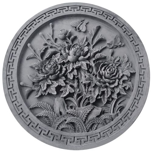 古建圆形牡丹砖雕古建墙面装饰砖雕影壁墙挂件圆形80公分砖雕浮雕